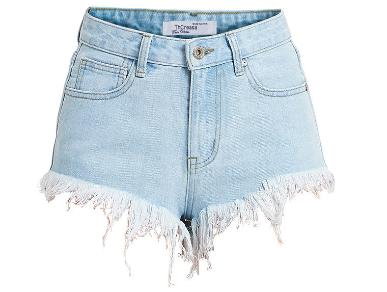 Party On Fray Hem Denim Shorts - Light Blue Wash Ins Street