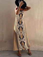 Ethnic Print Backless Charming A-line Maxi Dress InsStreet