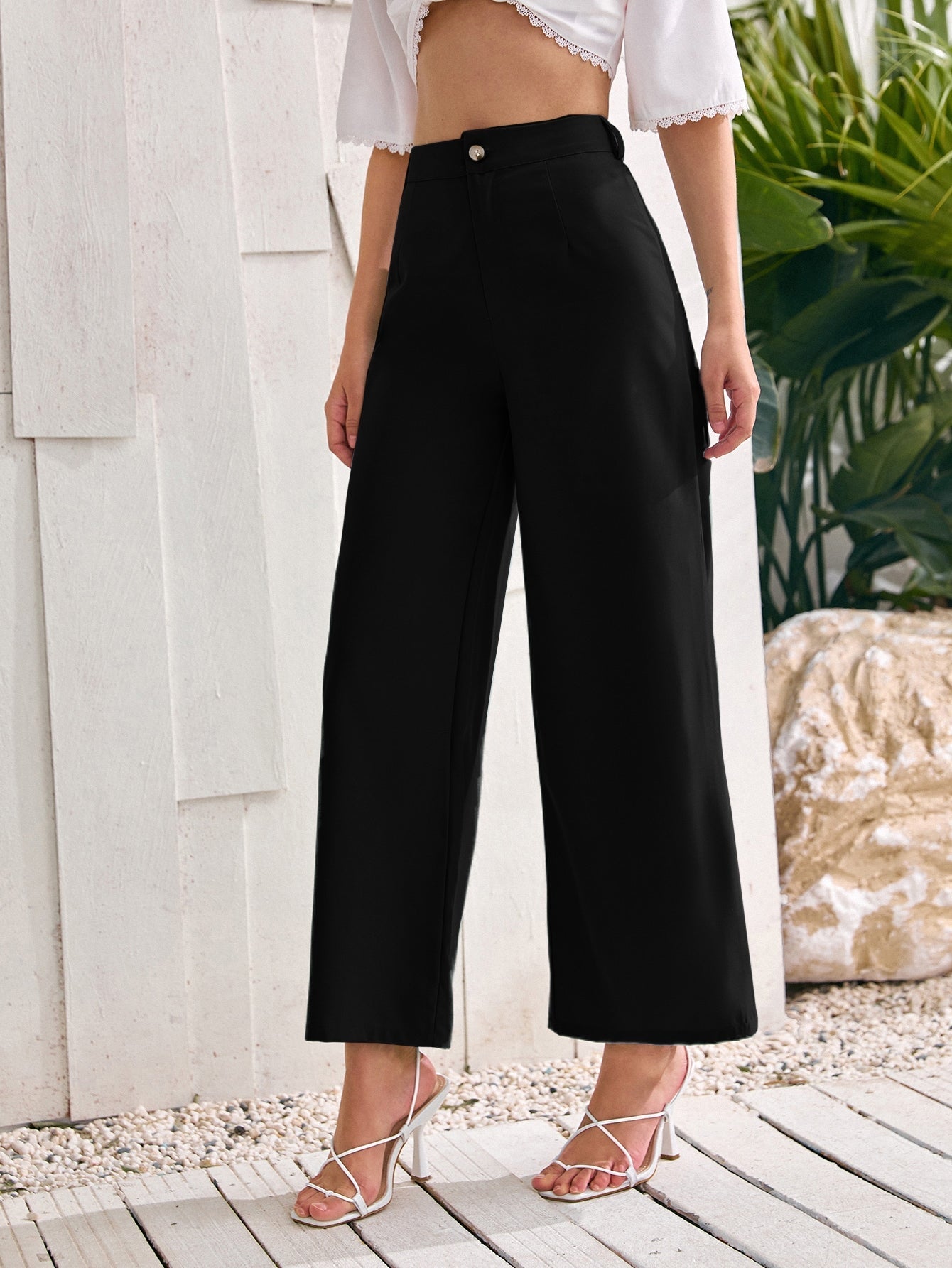 ely Solid Wide Leg Pants InsStreet