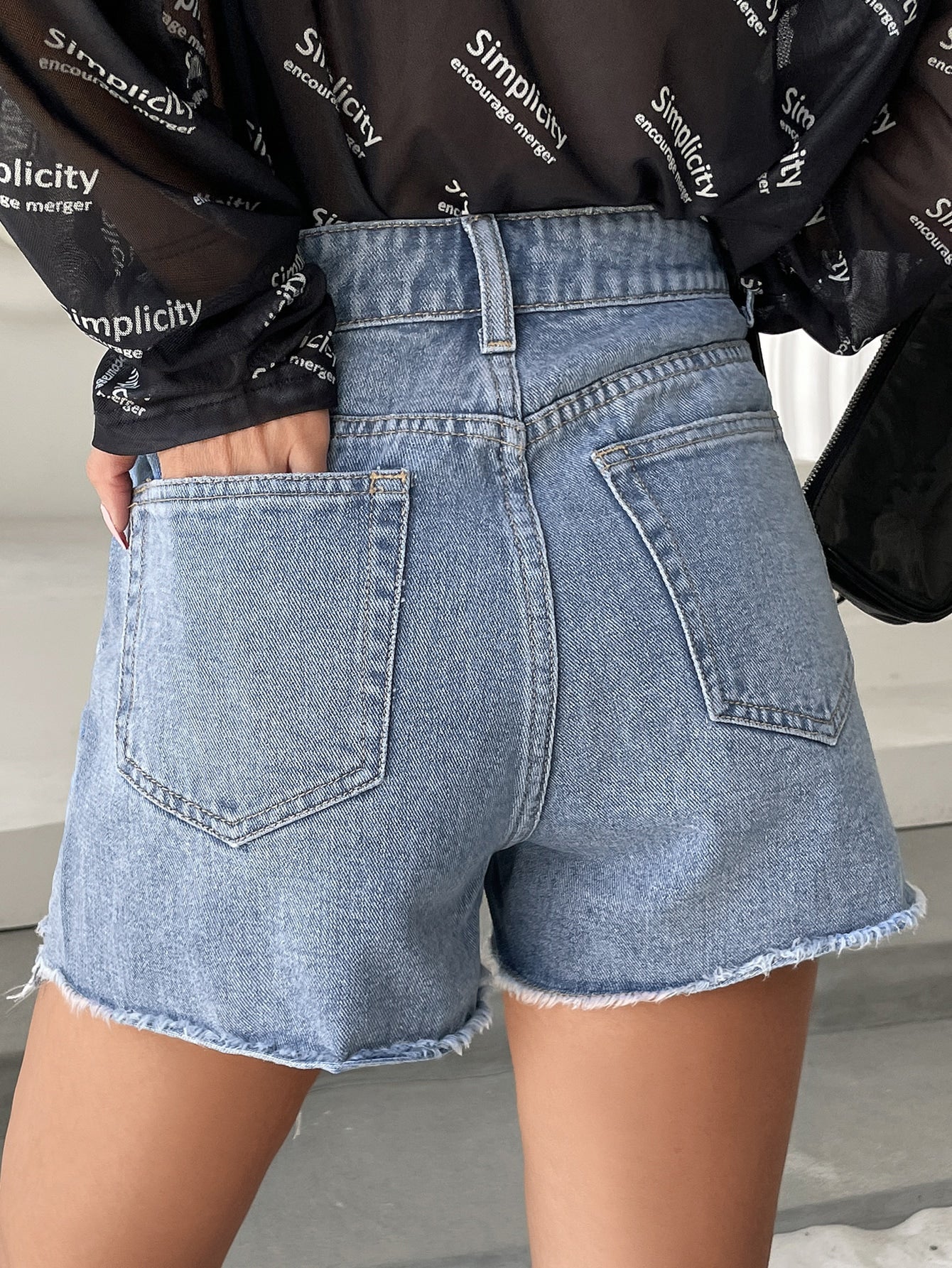 High Waist Ripped Raw Trim Denim Shorts InsStreet