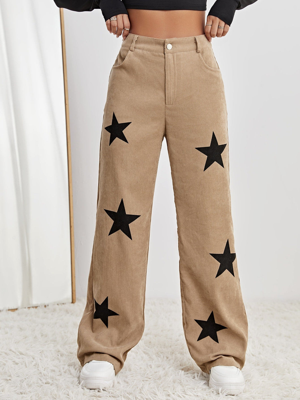 Star Print High Waist Straight Leg Pants InsStreet