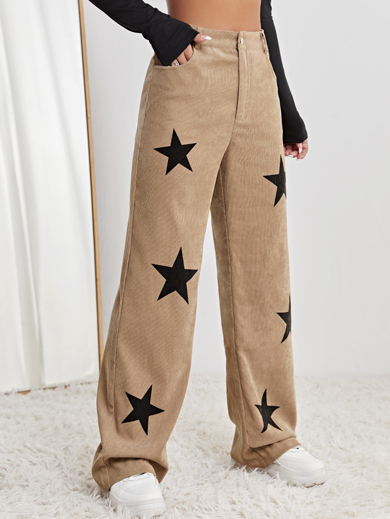 Star Print High Waist Straight Leg Pants InsStreet