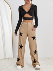 Star Print High Waist Straight Leg Pants InsStreet