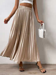 Solid Elastic Waist Pleated Skirt InsStreet