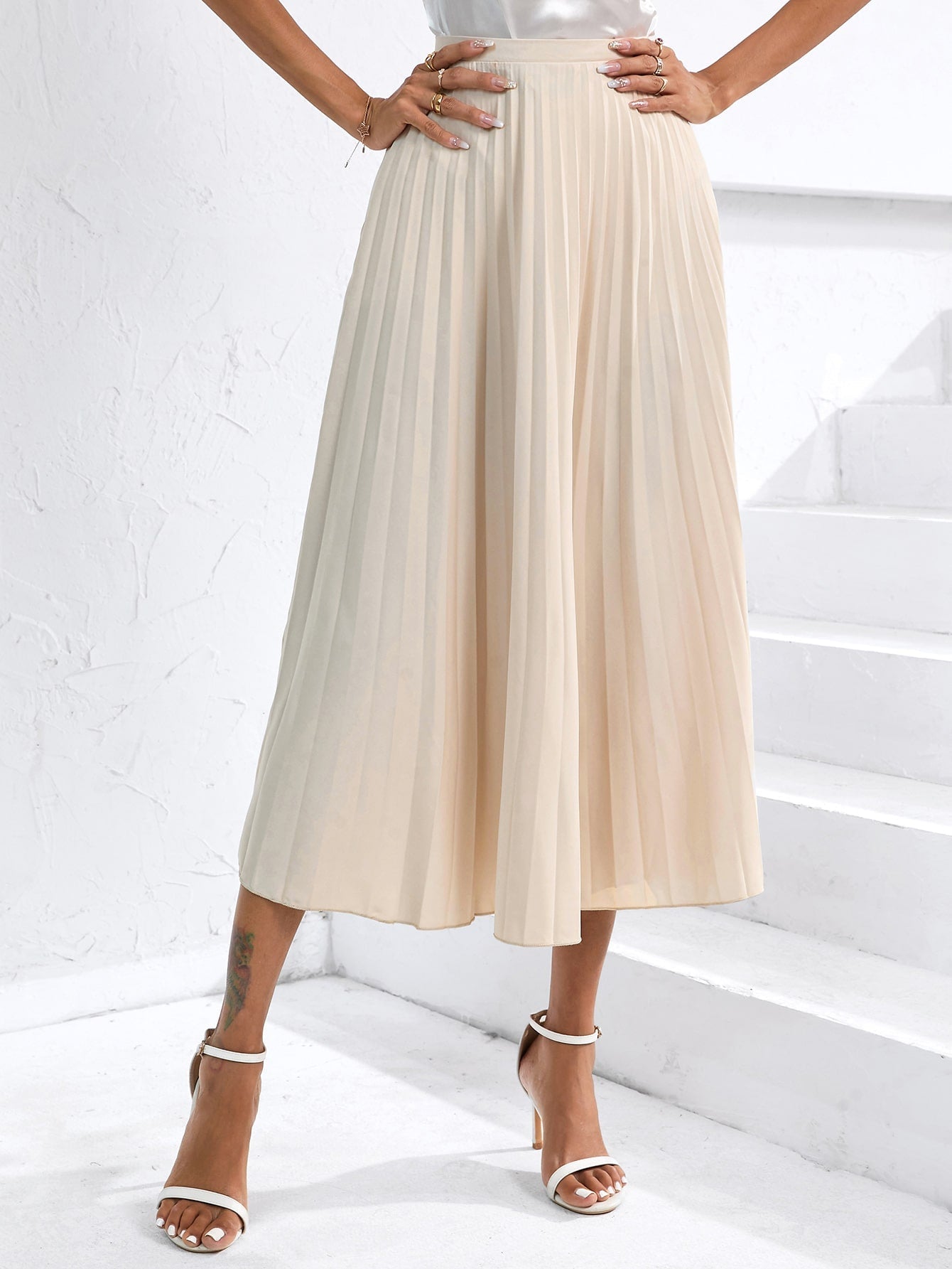 Solid Pleated Skirt Workwear InsStreet