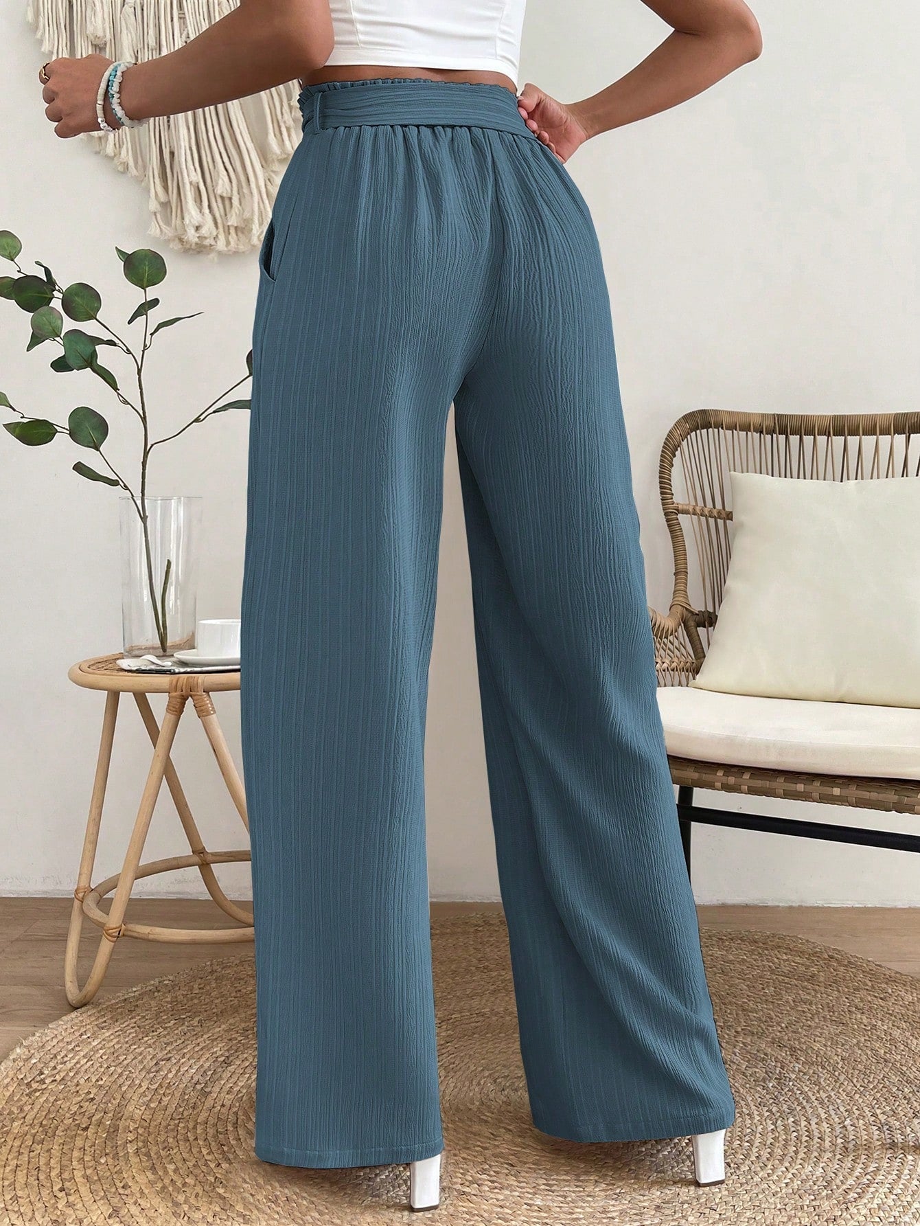 Paperbag Waist Belted Wide Leg Pants InsStreet