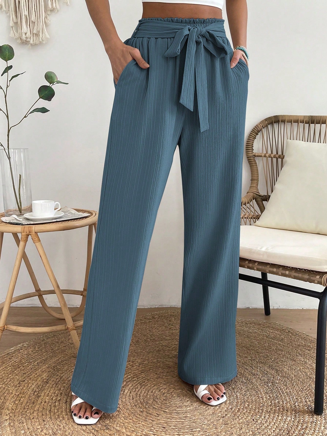 Paperbag Waist Belted Wide Leg Pants InsStreet