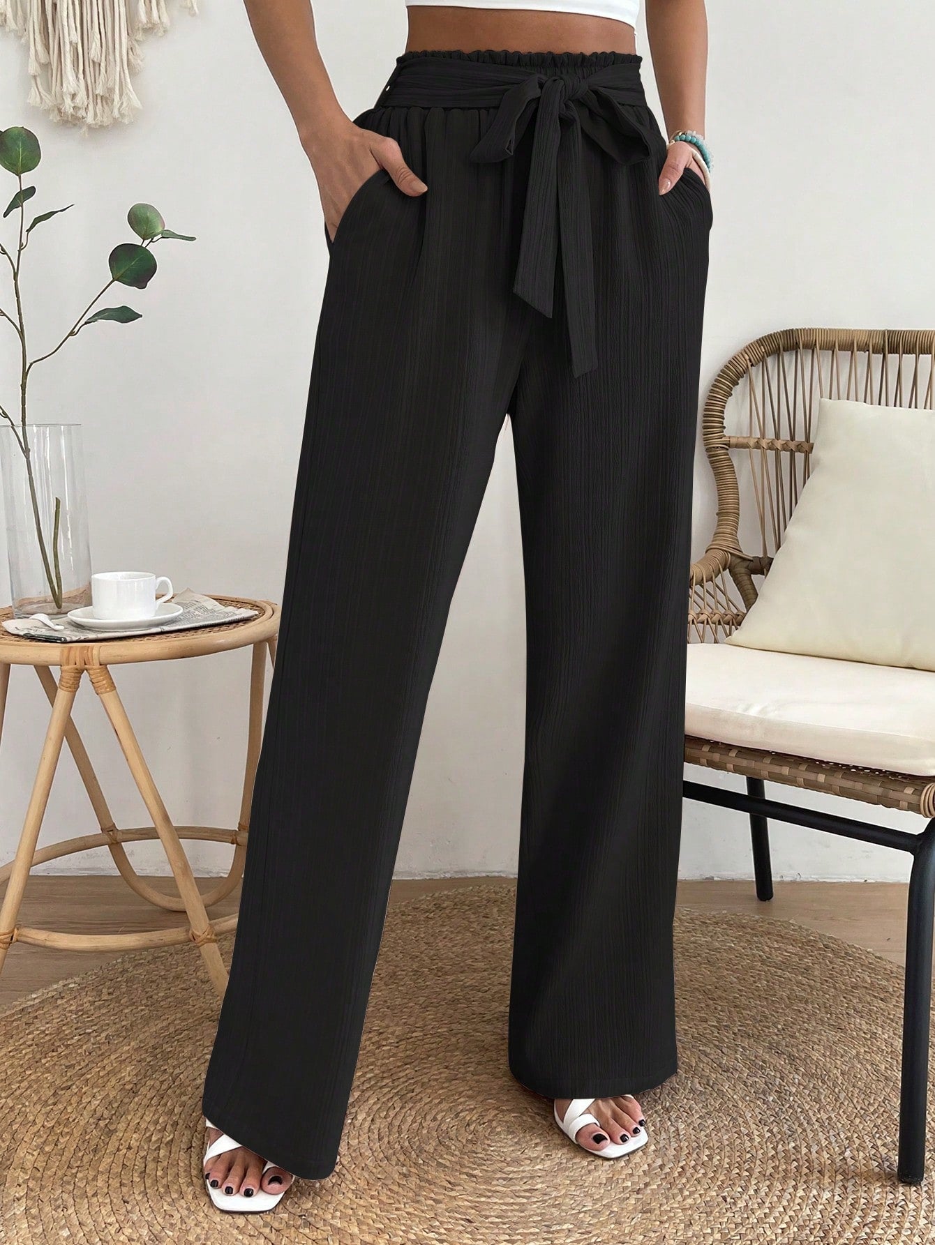 Paperbag Waist Belted Wide Leg Pants InsStreet