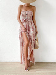 Print Split Thigh Belted Tube Dress InsStreet