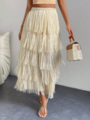 High Waist Fringe Trim Skirt InsStreet