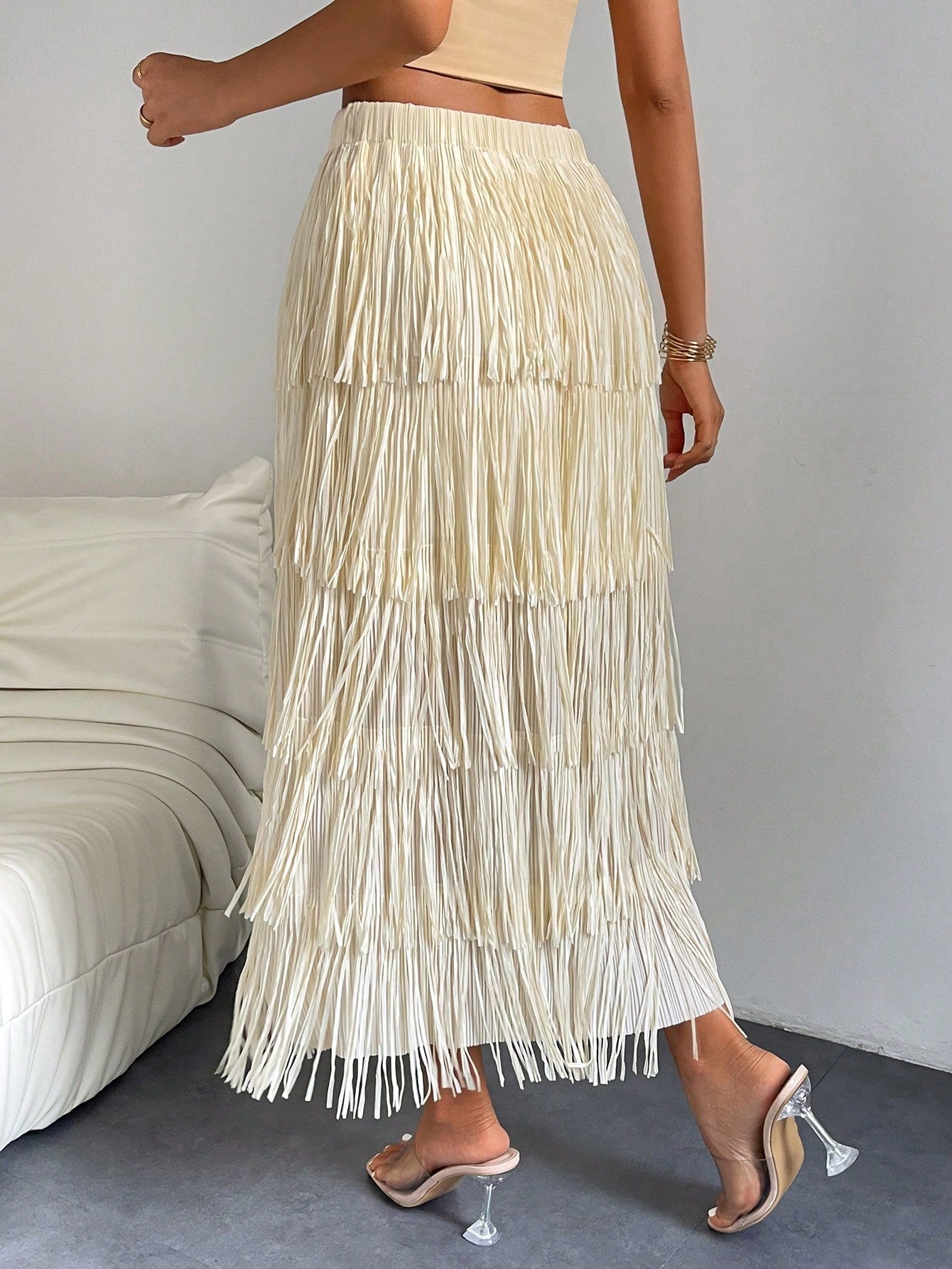 High Waist Fringe Trim Skirt InsStreet