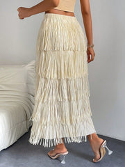 High Waist Fringe Trim Skirt InsStreet