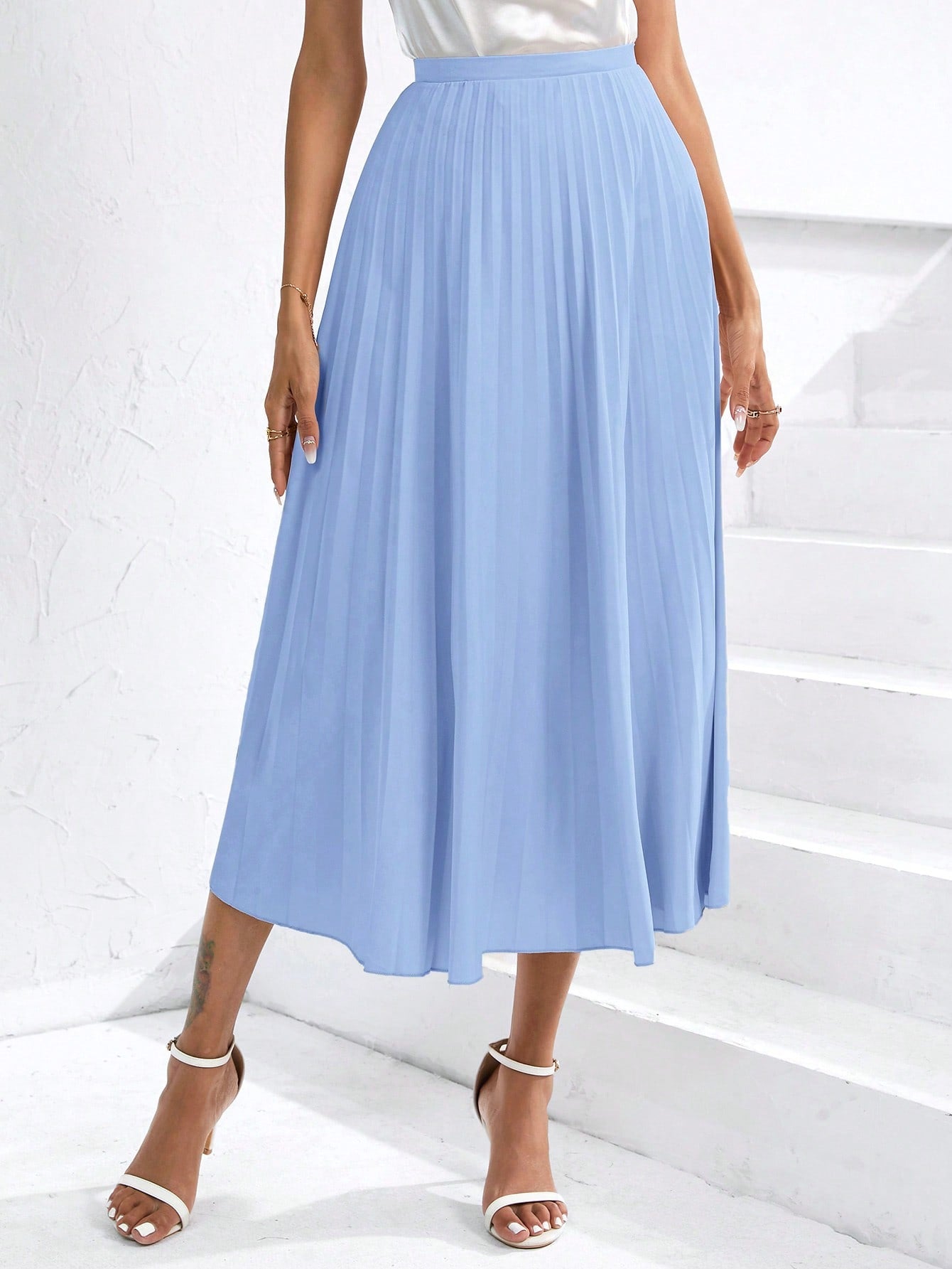 Solid Pleated Skirt Workwear InsStreet