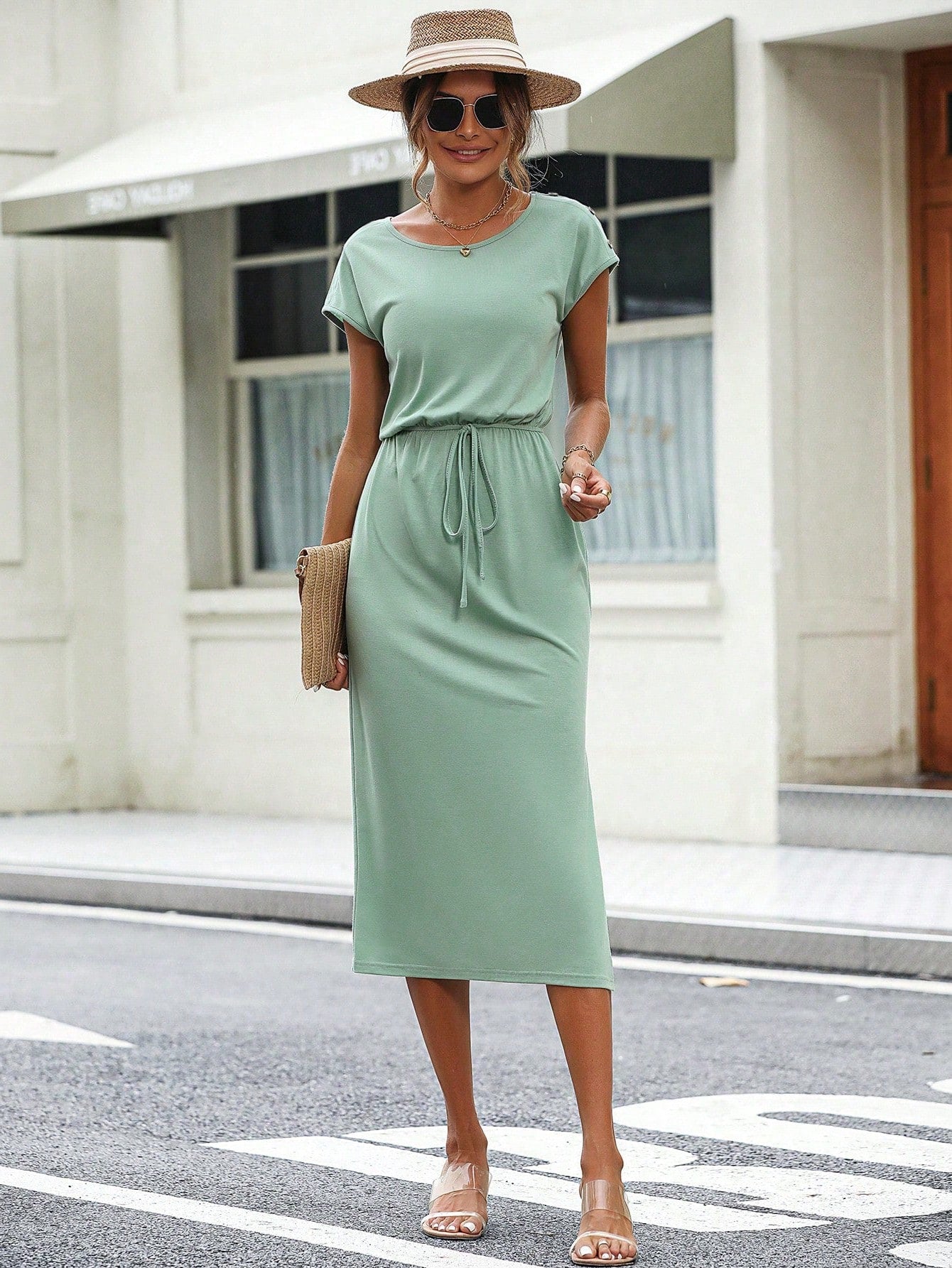 Solid Split Thigh Knot Front Dress InsStreet