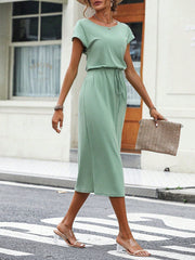 Solid Split Thigh Knot Front Dress InsStreet