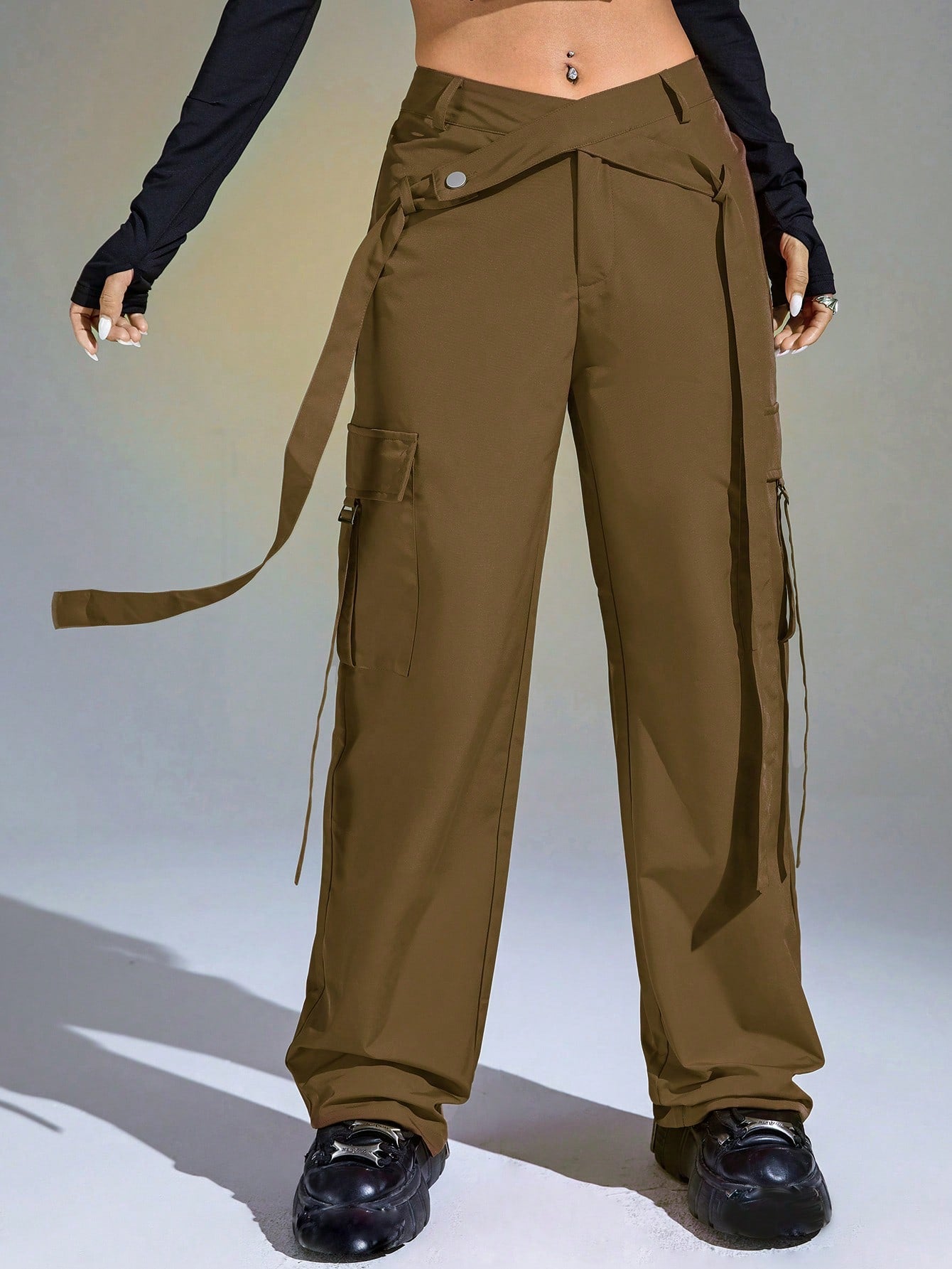 Solid Flap Pocket Cargo Pants InsStreet