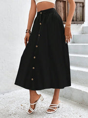 High Waist Button Detail Plisse A-line Skirt InsStreet