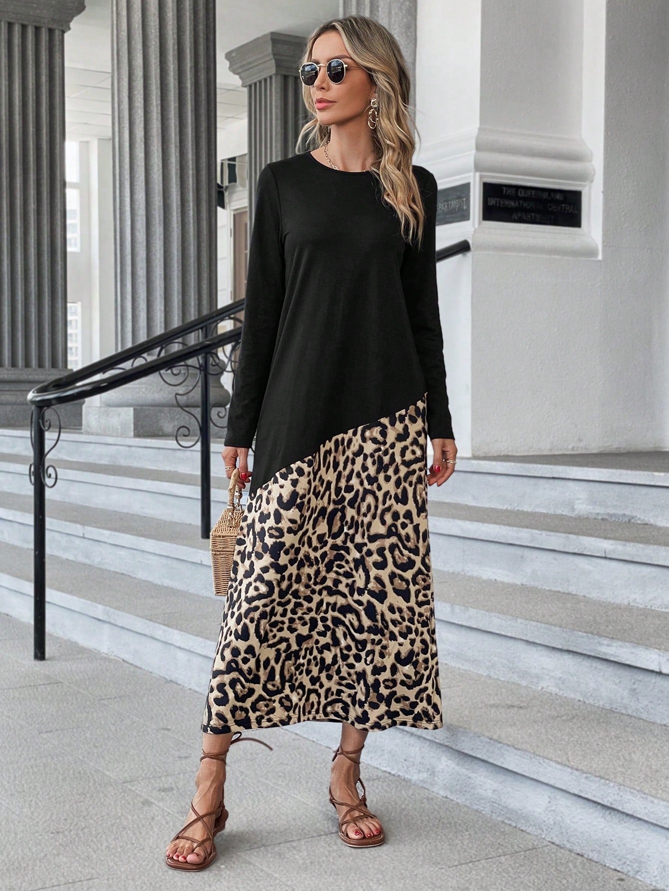 Leopard Print Round Neck Dress InsStreet