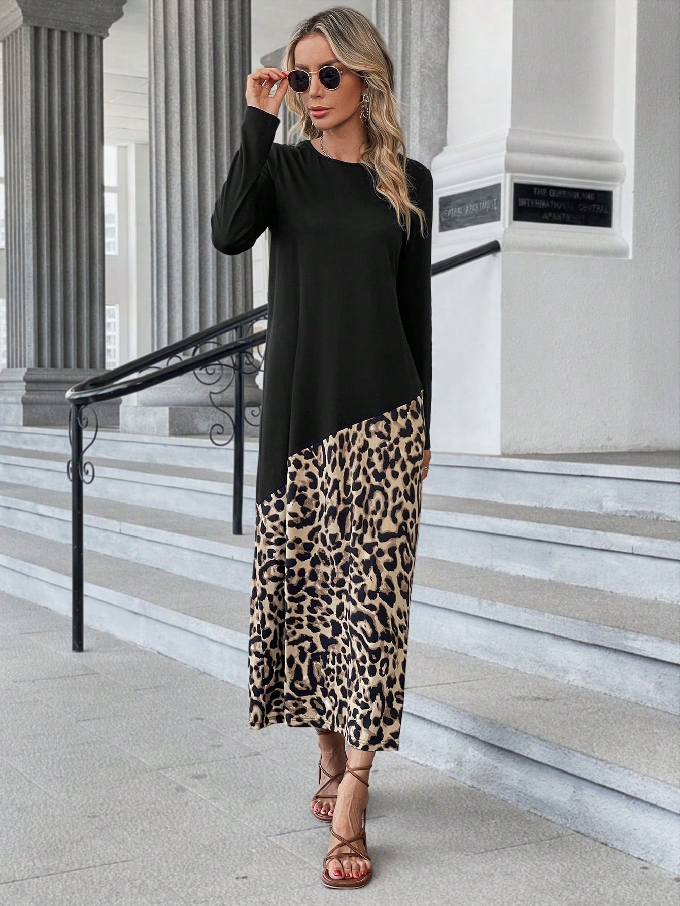 Leopard Print Round Neck Dress InsStreet