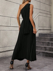 One Shoulder Twist Front Pleated Hem Dress InsStreet