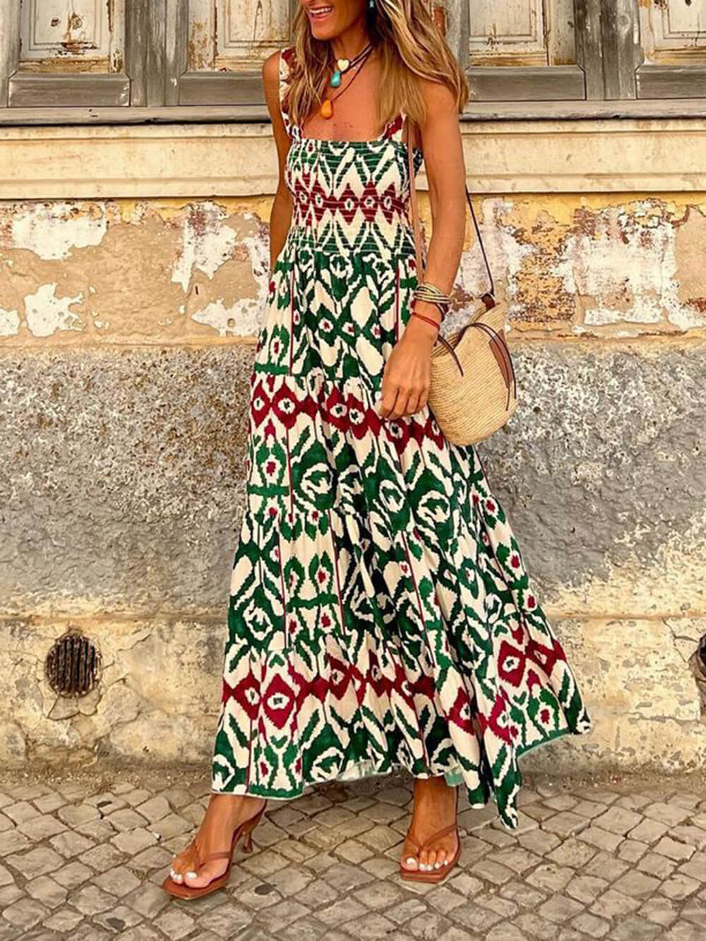 Unique Beach Vacation Charming Printed Halter Hem Dresses InsStreet