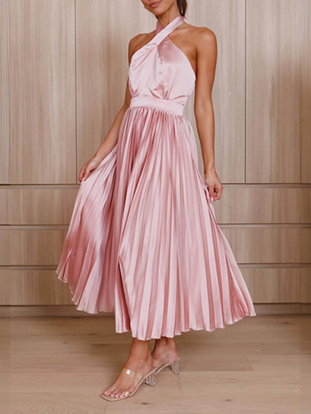 Neckline Pleated Vacation Charming Party Midi Dresses InsStreet