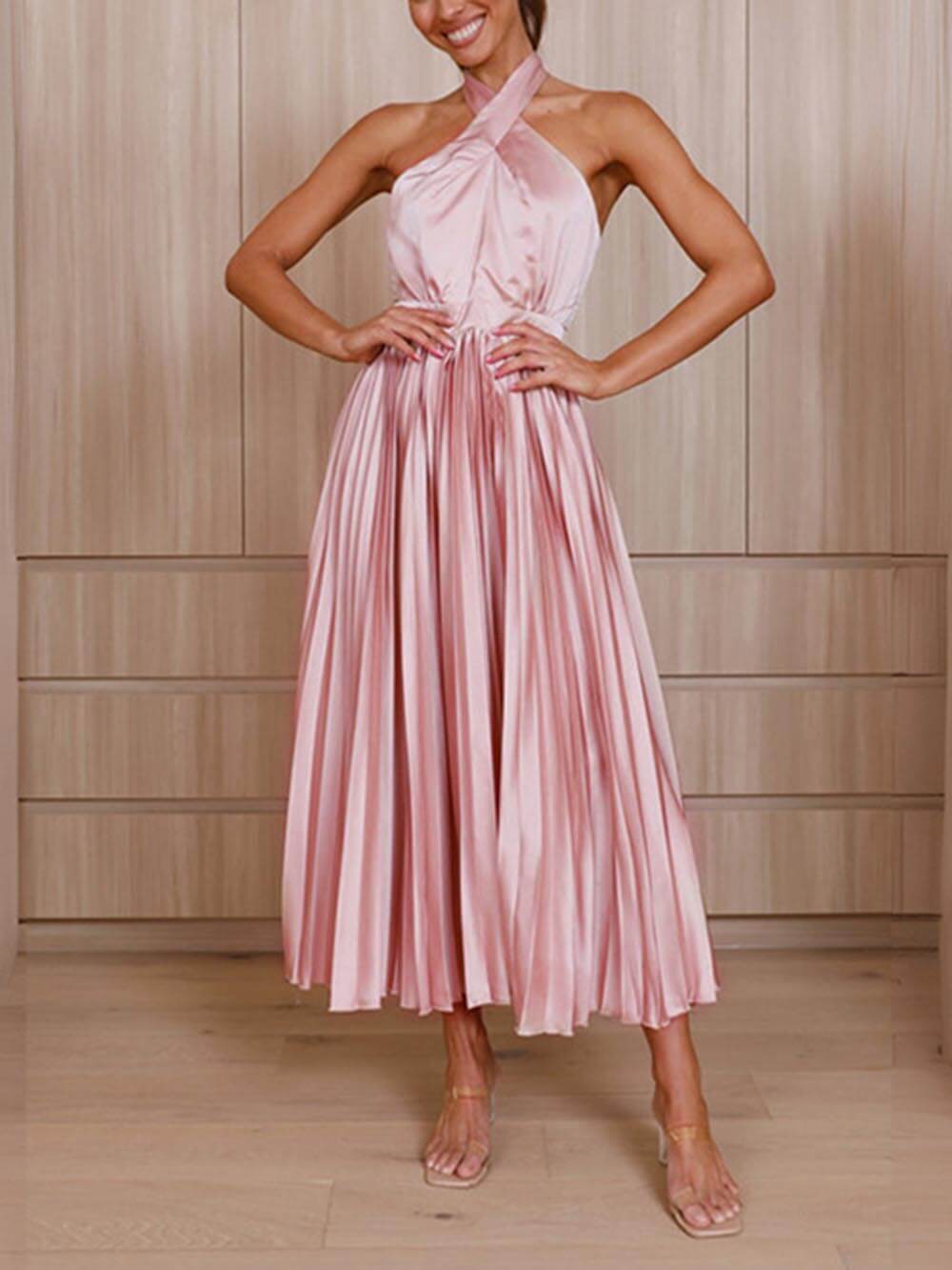 Neckline Pleated Vacation Charming Party Midi Dresses InsStreet