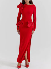 Red Bow Stylish Maxi Dress InsStreet