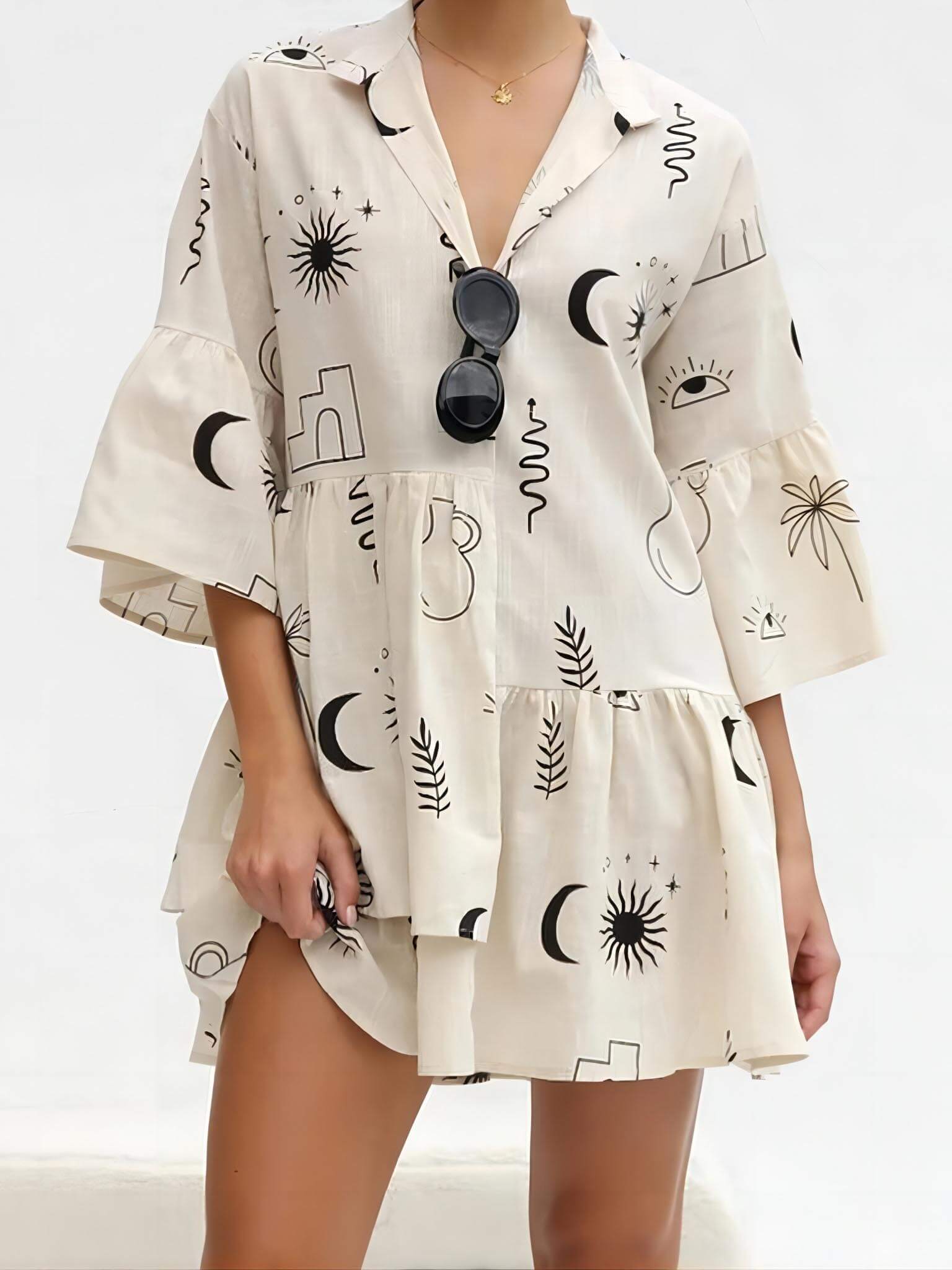 Ethnic Style Loose Charming Shirt Short Dress InsStreet