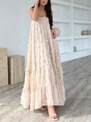 Pretty Flower Decor A-Line Graceful Layered Loose Maxi Dress InsStreet