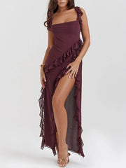 Mulberry Ruffle Stylish Maxi Dress InsStreet