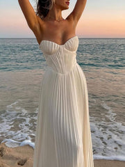 Elegant Pleated Stylish Strapless Maxi Dress InsStreet