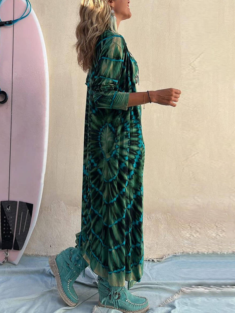 Boho Tie-dye Print Charming Slit Midi Dress InsStreet