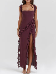 Mulberry Ruffle Stylish Maxi Dress InsStreet