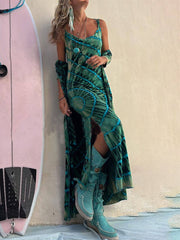 Boho Tie-dye Print Charming Slit Midi Dress InsStreet