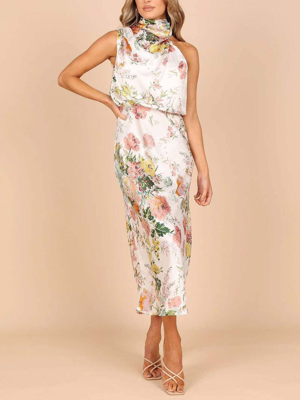 Floral Halter Neck Charming Elastic Waist Maxi Dress InsStreet