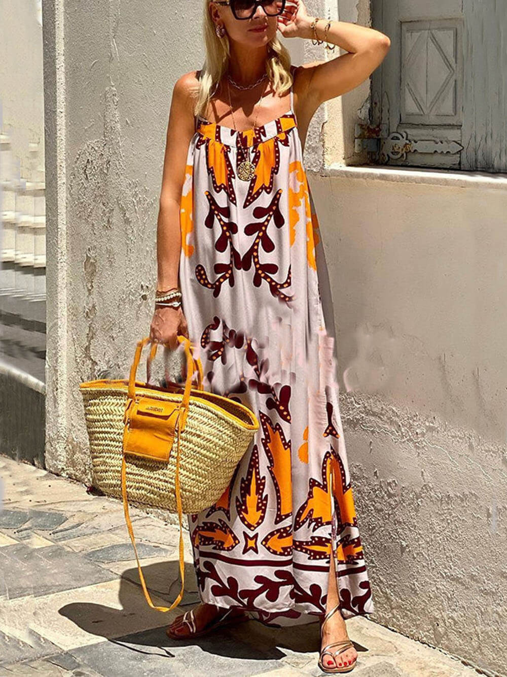 Ethnic Printed Loose Charming Cami Maxi Dress InsStreet