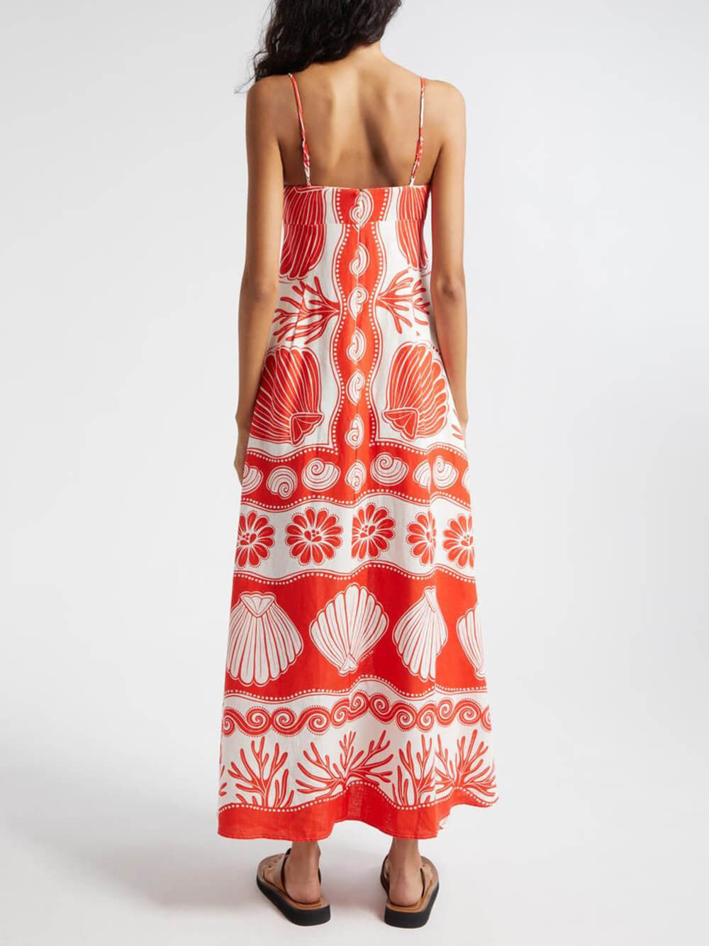 Shell Unique Print Front Graceful Lace-Up Loose Maxi Dress InsStreet