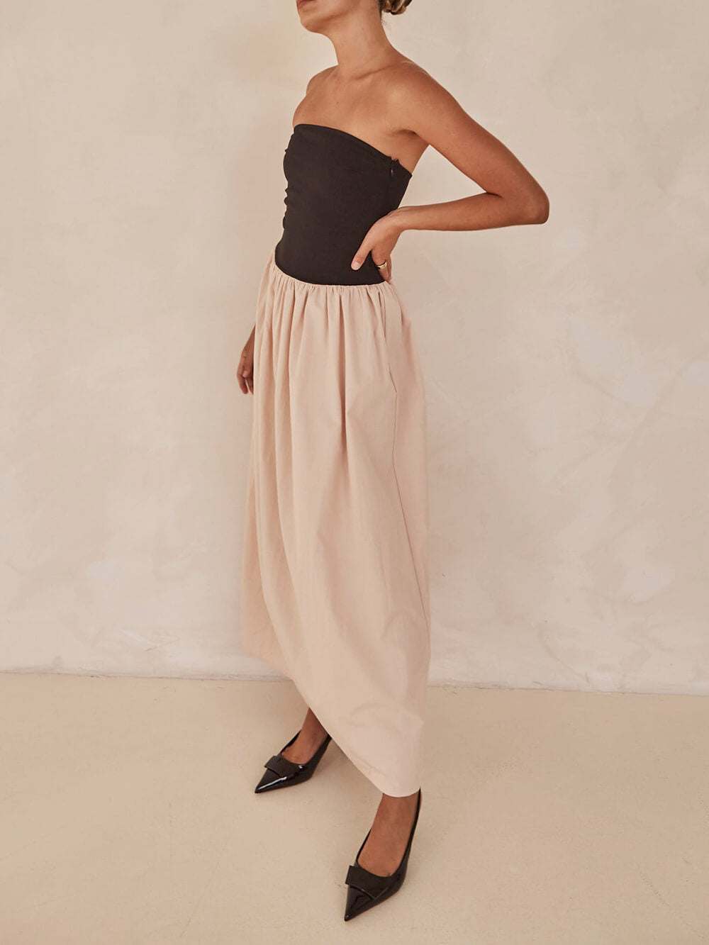 Strapless Black And Charming Sand Paneled Maxi Dress InsStreet