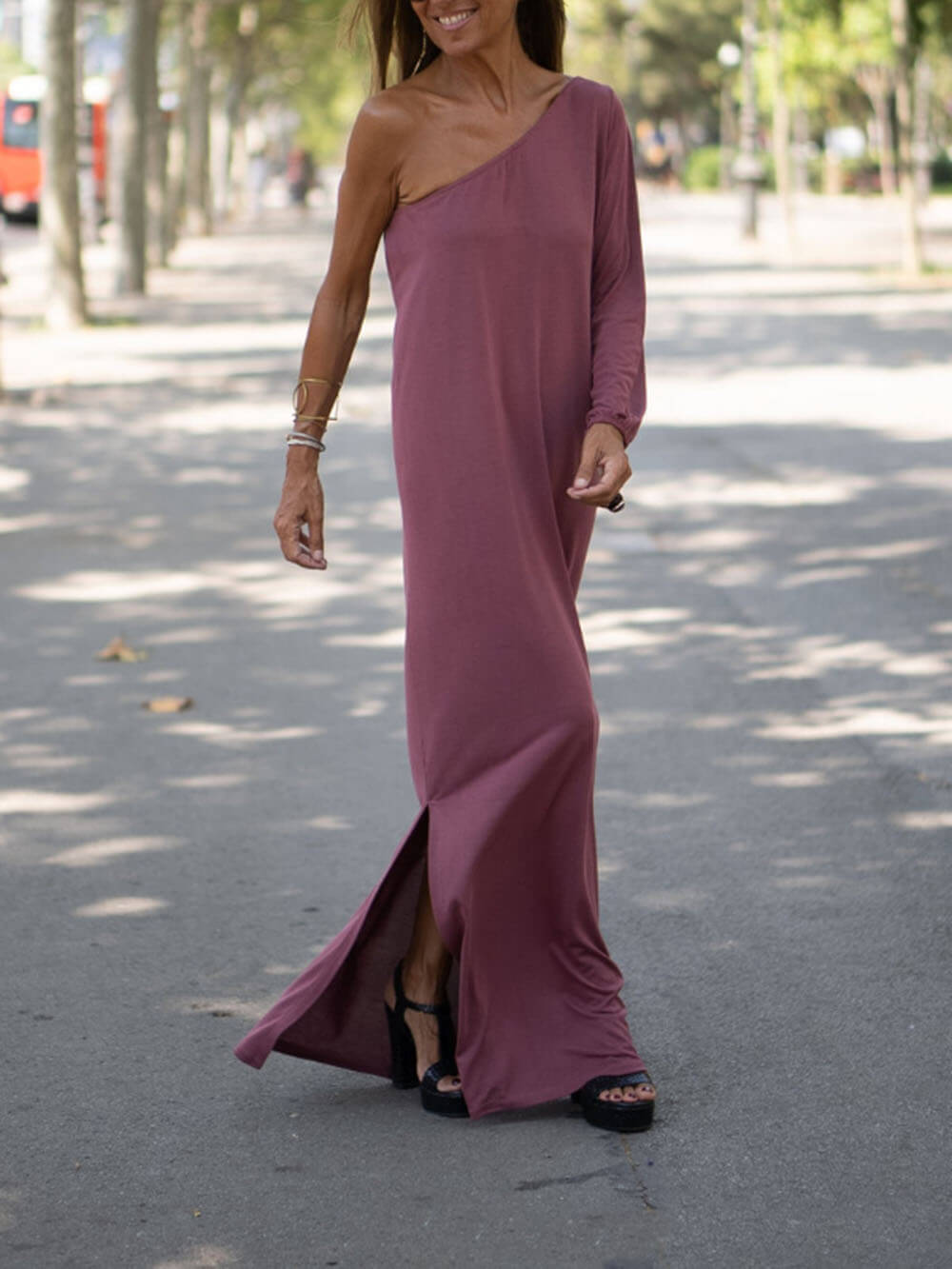 Side One Shoulder Charming Statement Maxi Dress InsStreet