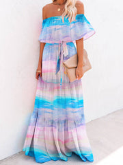 Chest Wrap Printed Charming Full Skirt Dress InsStreet