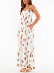 Unique Shell Conch Print Graceful Pleated Pockets Lightweight Maxi Dress InsStreet