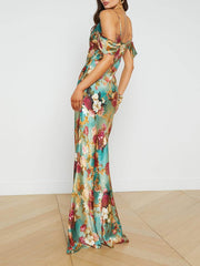 Radiant Off-The-Shoulder Stylish Printed Maxi Dress InsStreet