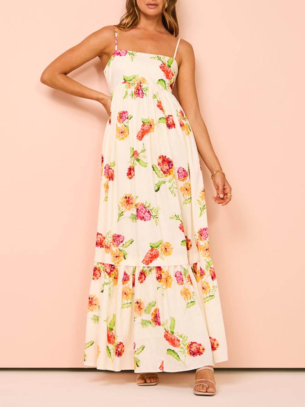 Unique Floral Print Halter Graceful Backless Extra Maxi Dress InsStreet