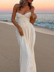 Elegant Pleated Stylish Strapless Maxi Dress InsStreet