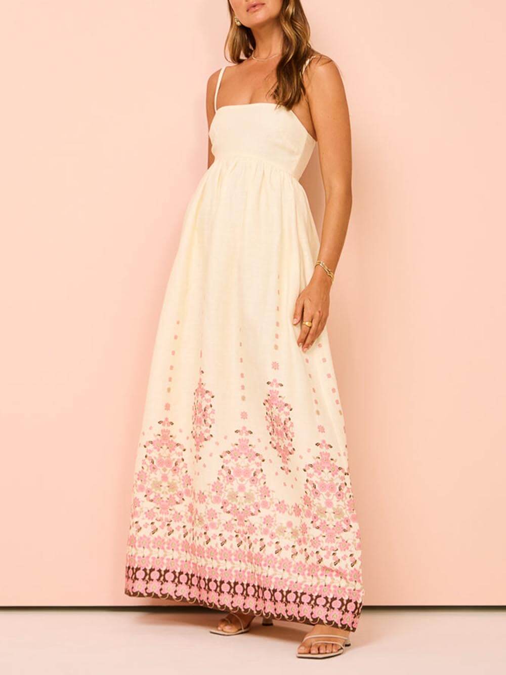 Ethnic Print Halter Charming Cream Extra Maxi Dress InsStreet