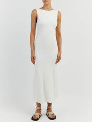 Off-White Sleeveless Stylish Midi Dress InsStreet