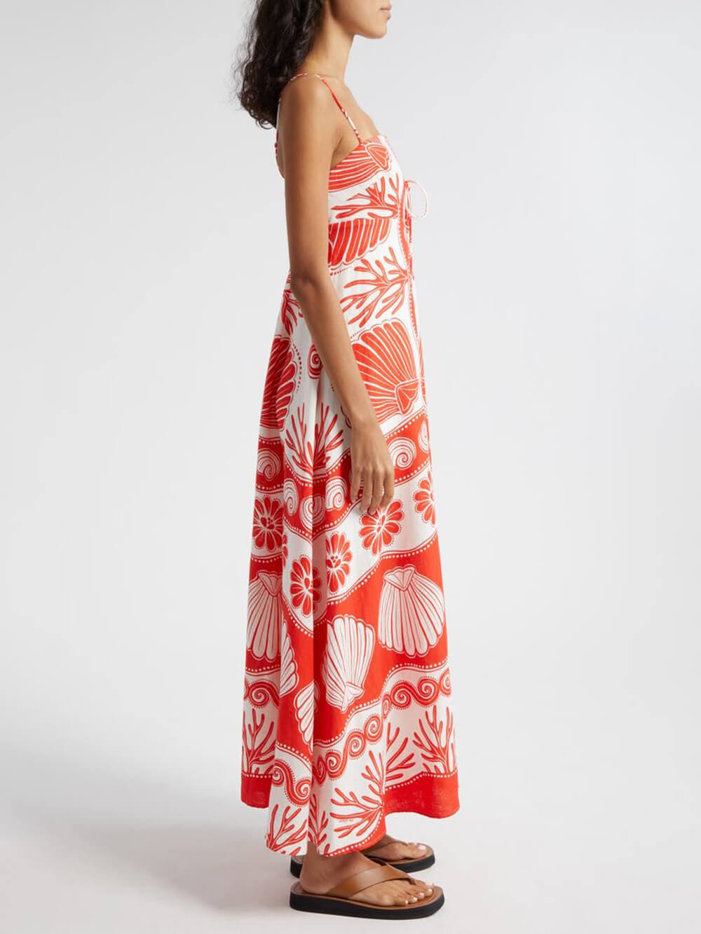 Shell Unique Print Front Graceful Lace-Up Loose Maxi Dress InsStreet