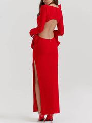 Red Bow Stylish Maxi Dress InsStreet