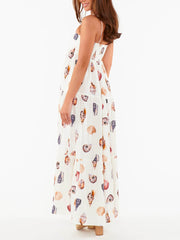 Unique Shell Conch Print Graceful Pleated Pockets Lightweight Maxi Dress InsStreet